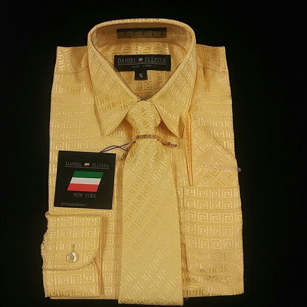 BOY'S GOLD DRESS SHIRT WITH TIE& HANKY SIZE5